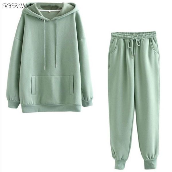 

winter new hooded sweatshirt set hoodie sweatpants set 2020 sportswear joggers women tracksuit two piece fleece clothing, Gray