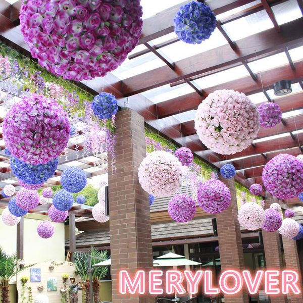 

decorative flowers & wreaths simple 1 pcs 25cm artificial silk rose ball for wedding pomander handing kissing party decoration