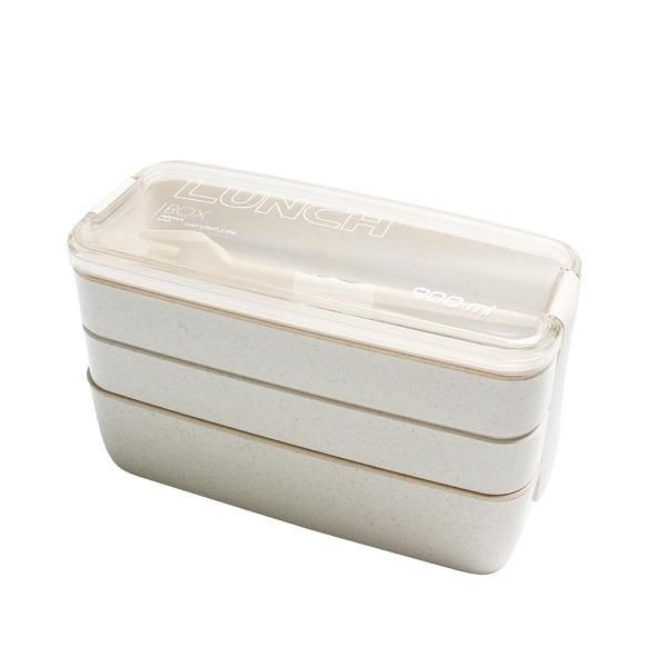 

900ml healthy life wheat straw 3 layers lunch box with spoon fork microwave japanese food container preservation box jlljlf