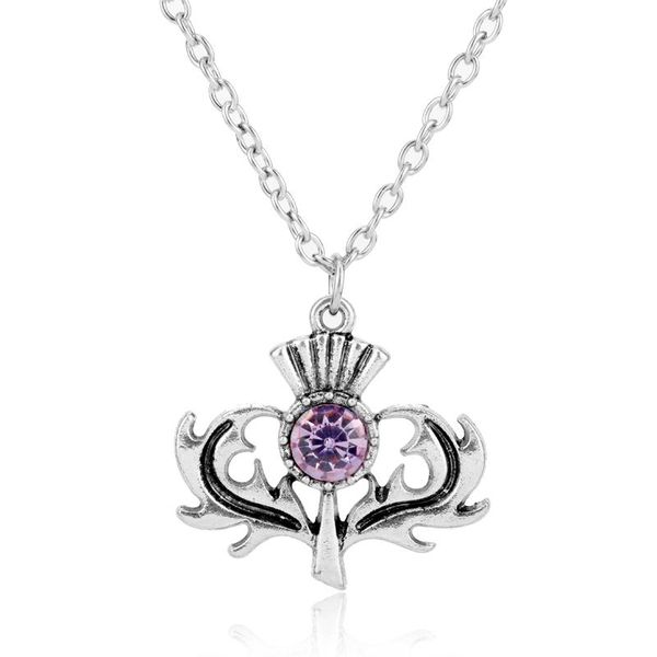 

national flower pendant necklace for women crown with crystal necklace metal long chain colar christmas gift, Silver