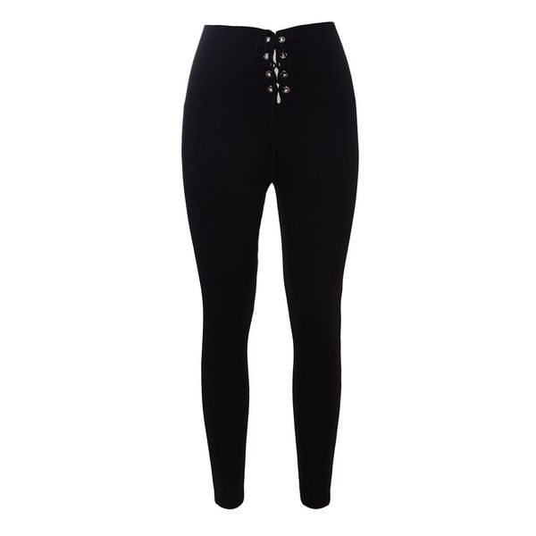 

station fashion women's new black slim high waist lace up leggings 79946