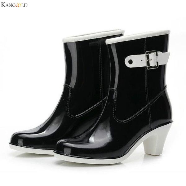 

boots kancoold rain women 2021 punk style mid snow waterproof non-slip high heel water shoes, Black