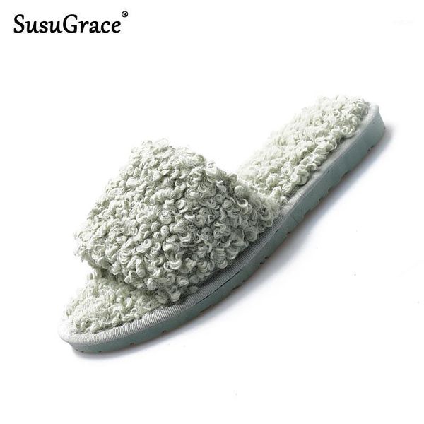 

susugrace quality woman cotton shoes winter warm female flats plush slippers new fashion soft home and outdoor universal zapatos1, Black