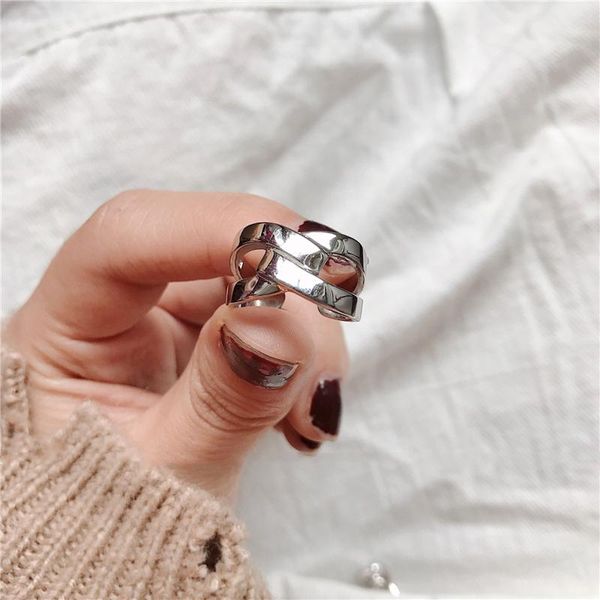 

cluster rings simple cross bowknot chunky gold color adjustable ring for women men trendy fashion finger jewelry gifts sr2226, Golden;silver