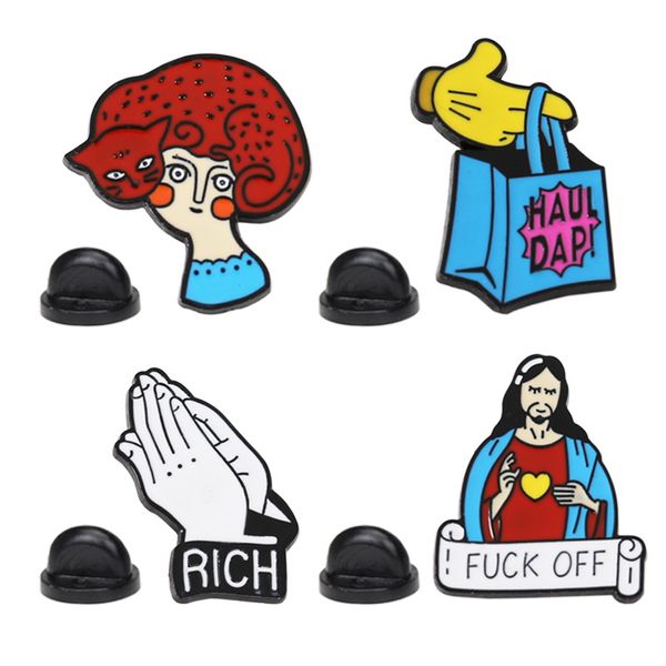 

мультфильм spoof иисус христианство брошь булавки забавный цинковый сплав сделайте богатую желание жесты броши для девочек рождественские по, Gray