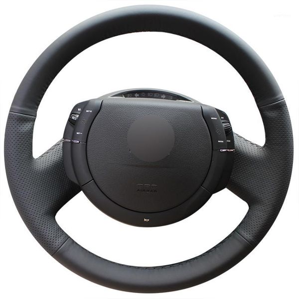 

hand sew black genuine leather car steering wheel cover for c4 2005 2006 2007 2008 2009 20101