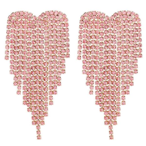 

dangle & chandelier fashion pink blue rhinestone tassel earrings women wedding bridal big earring jewelry femme party claw chain long fringe, Silver