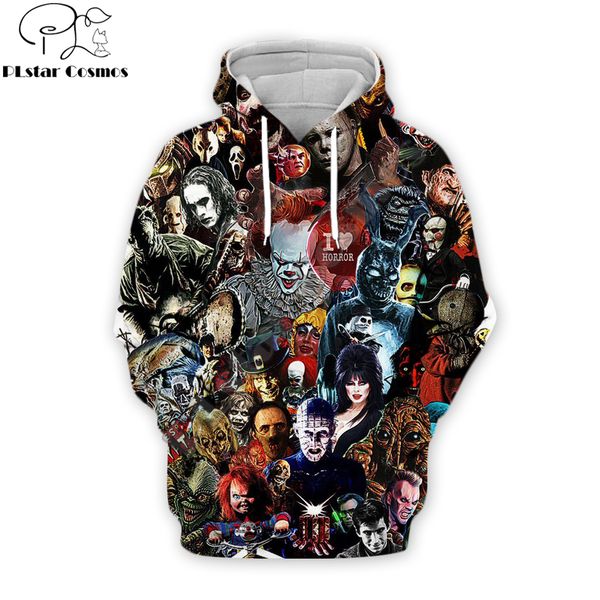 

horror character gothic halloween vintage fashion hoodies stephen king's it 3d print harajuku tracksuit casual hoody sweatshirt y200704, Black