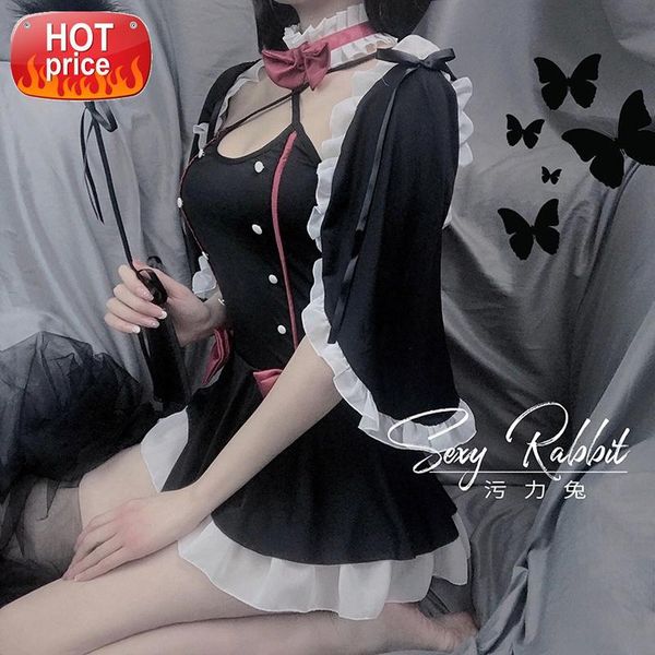 

japanese lace maid cosplay costumes women cosplay school uniform lingerie set bowknot kawaii night clubwear maids outfits #293r, Black;white