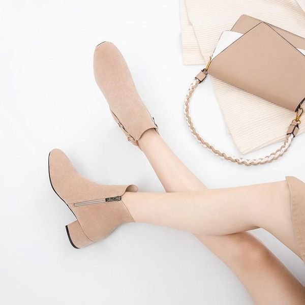 

негабаритные 9 10 11 12 сапоги женские обувь бутсы лодыжки для женщин женская обувь женщина зимняя квадрат толще, Black