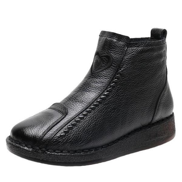 

boots fashion mother shoes female winter warm soft bottom non-slip genuine leather snow short flat, Black