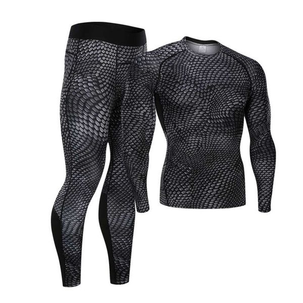 

snake print new men's fitness suit breathable quick dry running long sleeve printed tights, Gray