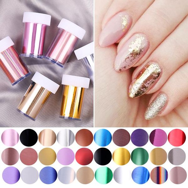 

stickers & decals 1pc charm mirror nail foils polish metal color sparkly paper transfer foil wraps adhesive art decorations, Black