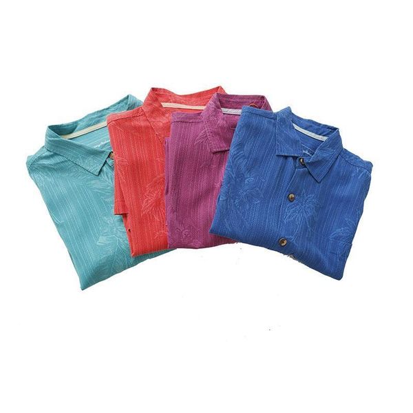 

100% silk big and tall men shirts vintage jacquard floral short sleeve shirt solid big size four colors purple blue red green, White;black