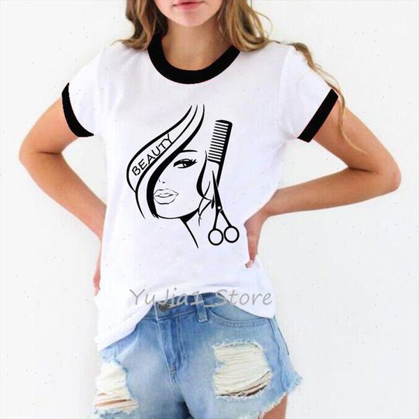 

hair beauty print funny t shirts women summer barbershop t shirt diy custom t shirt femme basic tshirts wholesale, White