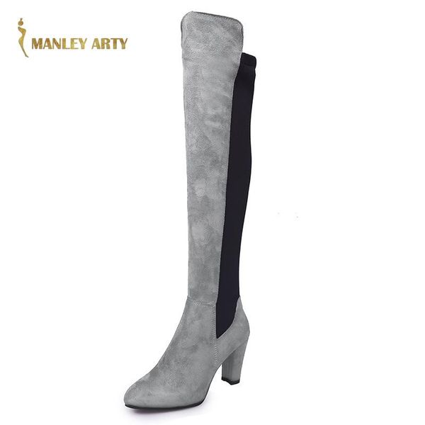 

boots 2021 winter thick heel pointed over knee women casual fashion suede large size temperament high tube, Black