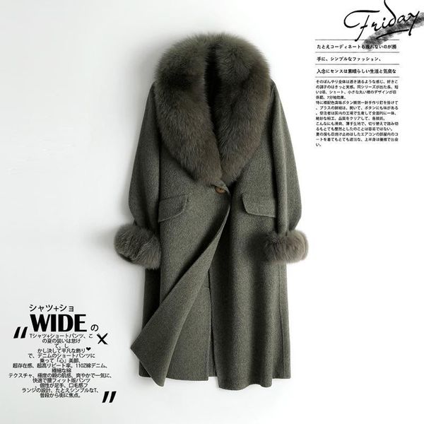 

2020 winter jacket women fur collar real wool coat female jacket double side cashmere coats korean my1, Black