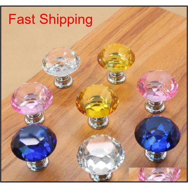

professional colorful 30mm diamond shape design crystal glass door knobs cupboard drawer cabinet wardrobe pull han qylsop yh_pack
