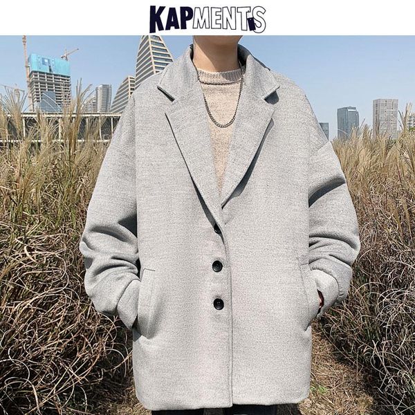 

men's wool & blends kapments men winter coats korean harajuku jacket 2021 mens fashions loose vintage jackets male casual trench coat p, Black
