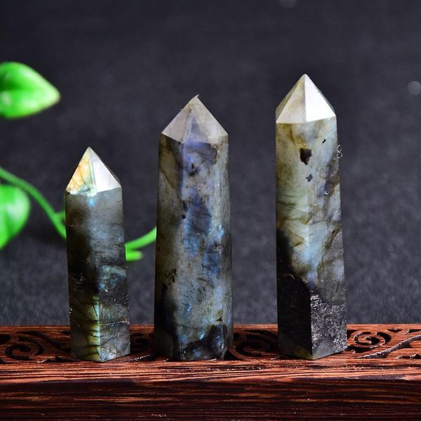 

natural crystal labradorite quartz point healing stone hexagonal prisms 50-80mm obelisk wand treatment stone diy qylqjt, Black