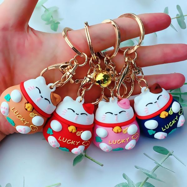 

cute lucky cat keychain pvc stereo doll cartoon cute couple bag pendant practical small gift, Silver