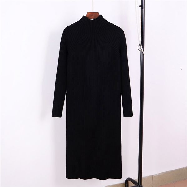 

2021 new autumn winter oversized long straight women maxi dress o neck knit ribbed basic midi pullover sweater dresses cezi, Black;gray