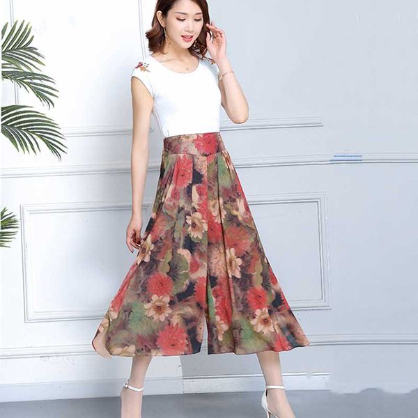 

women's pants & capris 2021 cropped printed retro summer mid-waist elegant casual wide leg large size 4xl, Black;white