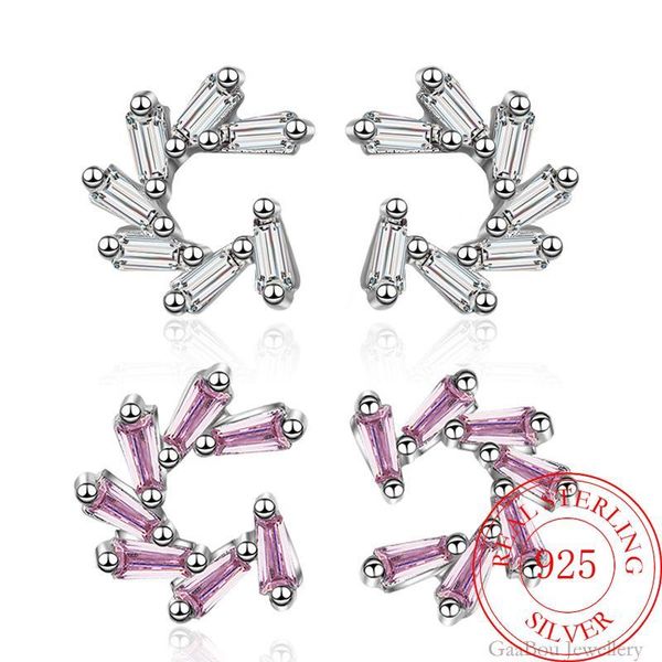 

stud 925 sterling silver zircon charm earrings whirl tuds earring women girl ladies jewelry wedding gift, Golden;silver