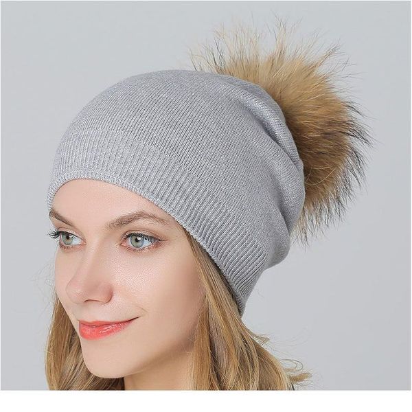 

dankeyisi real fur hat winter big raccoon pom pom hat women warm thick stretchy wool knitted fur pompom skullies beanie qylvmb