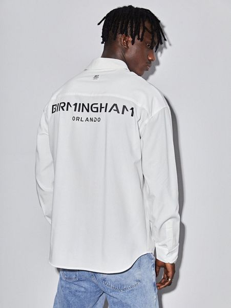 

men letter graphic patch pocket shirt v1mw#, White;black