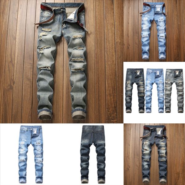 

nuaft hip-hop hole men jeans casual denim panelled distressed men's ripped pants biker jean man rock slim jeans short, Black