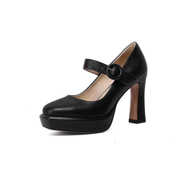 

size 2021 new 34-42 genuine woman high heels mary janes wedding shoes ebcn, Black