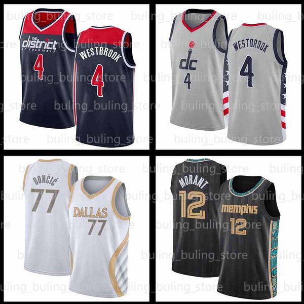 

russell 4 westbrook jersey 2020 2021 new washington wizards 77 doncic ja 12 morant luka jayson 0 tatum men basketball jerseys, Black;red