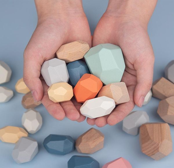 

12pcs montessori educational wooden toys wood stone set balancing blocks natural wooden toy montessori toys gift early education wmttqk