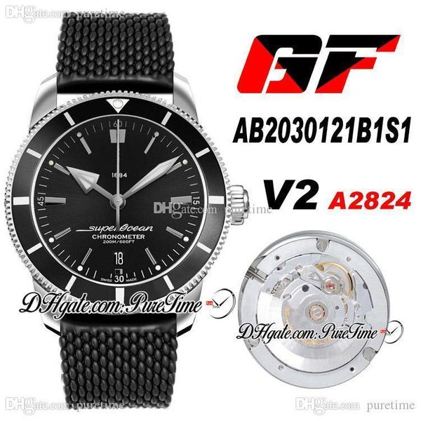 2020 GF 42 AB201012/BF73 279S ETA A2824 Automatik Herrenuhr Schwarze Lünette Schwarzes Zifferblatt Gummi Best Edition PTBL Uhren Neue PTBL Puretime A14