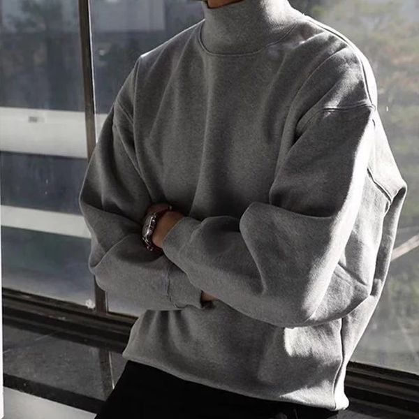 

m-5xl plus size autumn hoodies men turtleneck long sleeve casual fleece homme hoodies oversized mens sweatshirt loose, Black