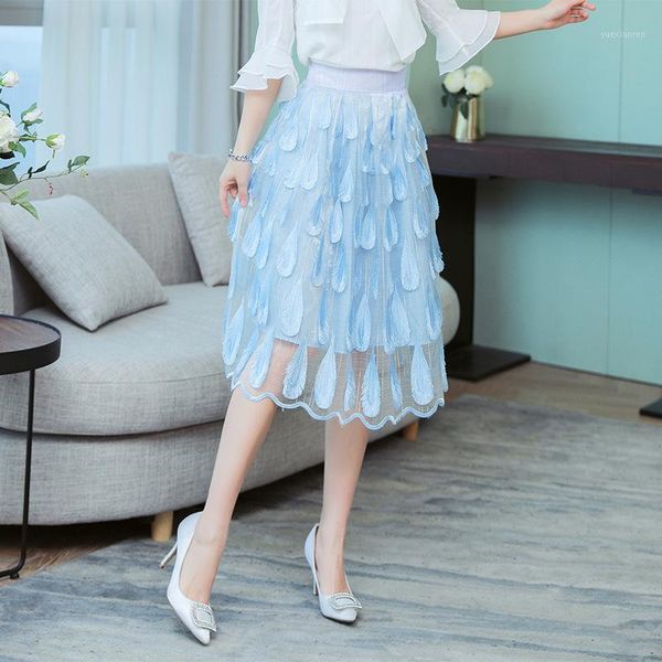 

summer skirt 2019 korean style lady leaf style mesh a-line skirts1, Black