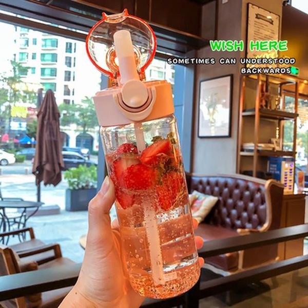 

650ml fashion water bottle with straw portable sports water bottles transparent plastic heat resistant drinking cup bpa wmttcr