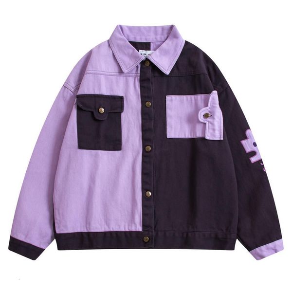 

new design casual autumn and winter women's letter quilt single-breasted pocket purple jacket stitching light core jacket, Black;brown