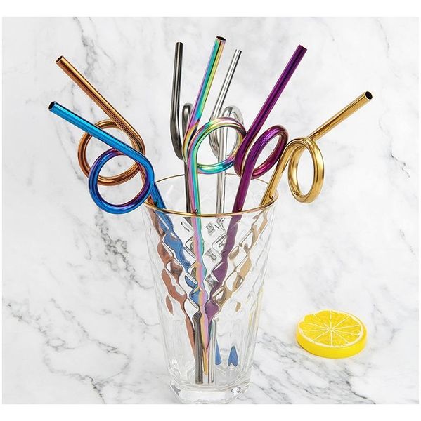 

230*6mm creative stainless steel straw creative colorful curved metal straw juice cocktail coffee tea reusable d wmtltu item_home