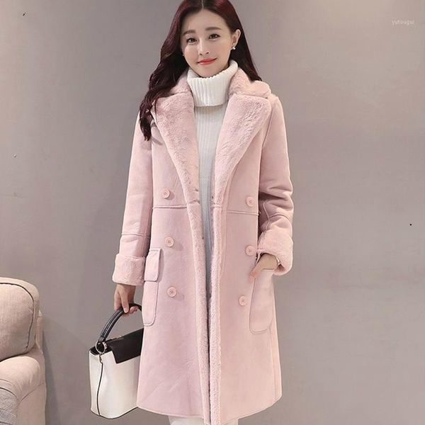 

women suede fur winter coat 2018 fashion thick faux sheepskin long jacket overcoat female solid warm trench fashion coats1, Black