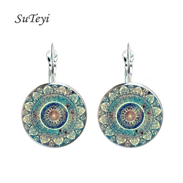 

sueyi charm mandala art picture серьги хна хрустальные серьги йога ом символ zen буддизм стеклянные серьги для женских ювелирных изделий, Golden