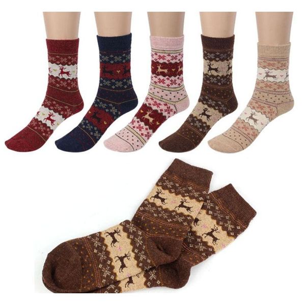 

new christmas deer moose design casual warm winter knit wool female socks christmas decoration jlloxy insyard