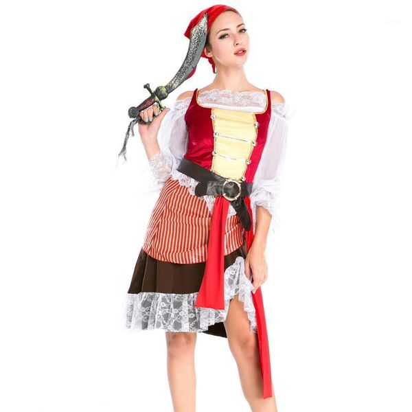 

2017 new arrival women deluxe party dress pirates cosplay pirate scarf belt costume for halloween female carnival a1587901, Black;red