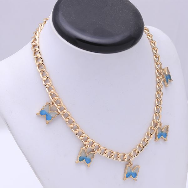 

simple style big gradient butterfly chain necklaces for women cute animal choker necklaces girl valentines day jewelry gifts, Silver