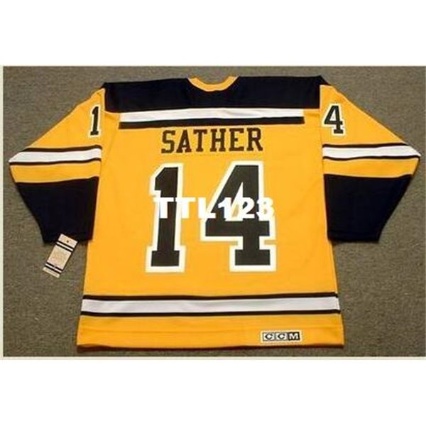 

mens #14 glen sather boston bruins 1966 ccm vintage retro hockey jersey or custom any name or number retro jersey, Black