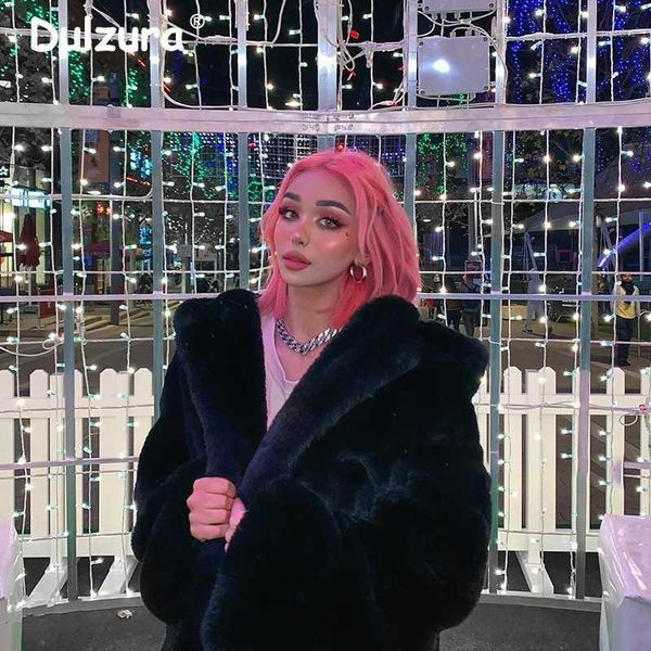 

3xl women winter 2020 hooded faux fur jacket coat luxury long overcoat oversized female thick warm fluffy plush coats1, Black