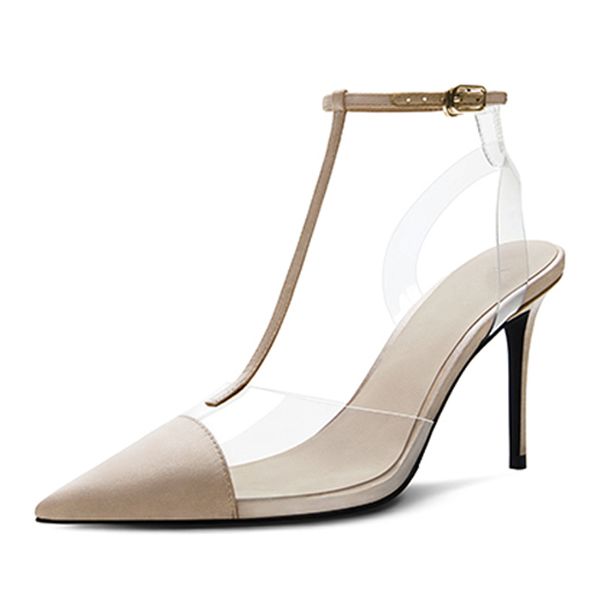 

2021 the new woman satin/pvc to toe stiletto ankle slingsas shoes skfc, Black