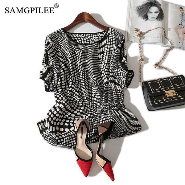 

women's t-shirt women t-shirts 2021 casual chiffon brand summer womens clothing half polka dot o-neck t shirt woman 4xl1, White
