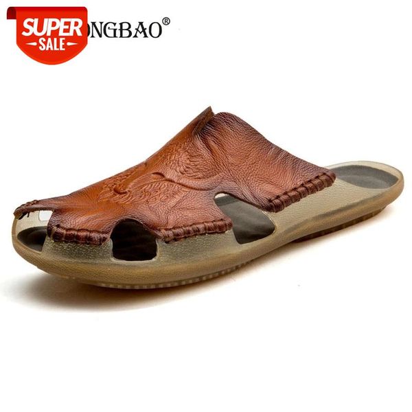 

new comfortable summer shoes quality leather slippers men non-slip beach sandals men slippers classics flip flops size 38-48 #he2r, Black